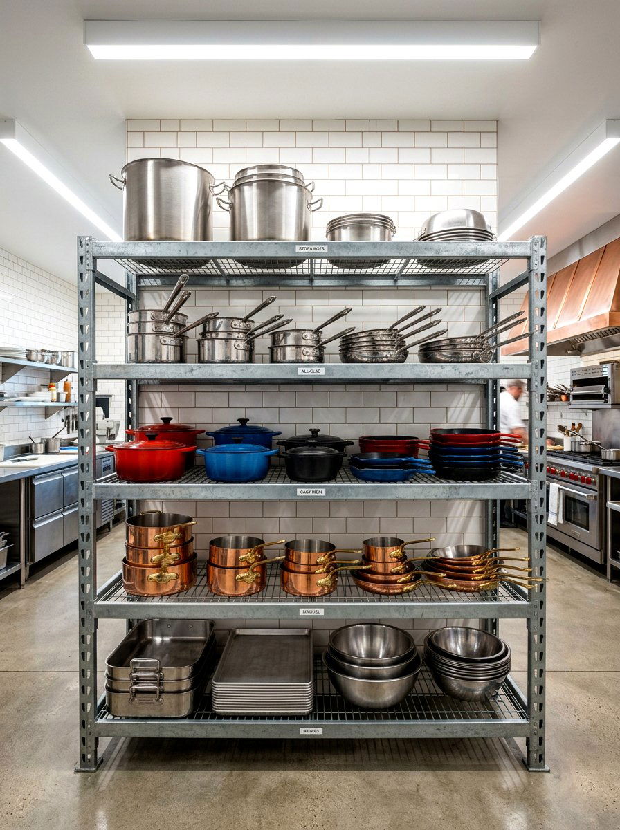 Multi Level Open Shelving - 30 catering kitchen ideas
