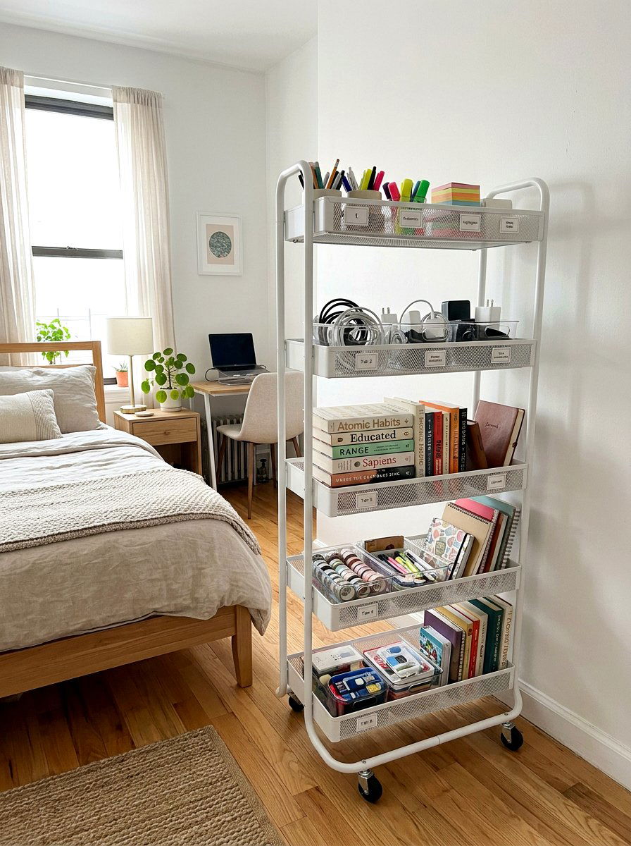 Multi Level Organizing Cart - 30 bedside cart storage ideas