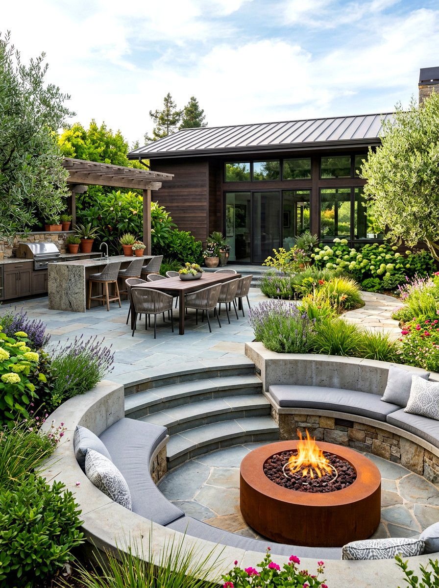 Multi Level Patio Lounge - 30 backyard seating circle ideas