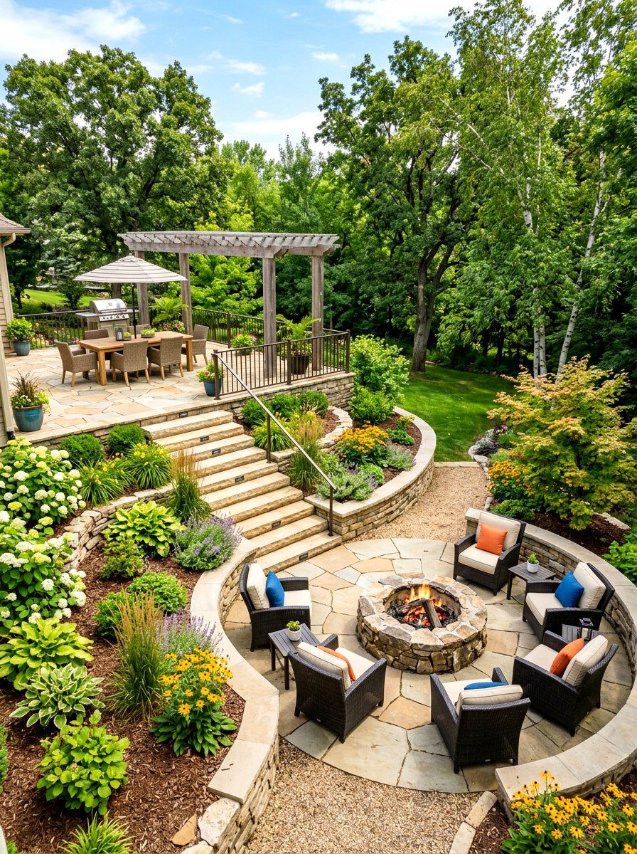 Multi Level Patio With Fire Pit - 30 fire pit seating ideas