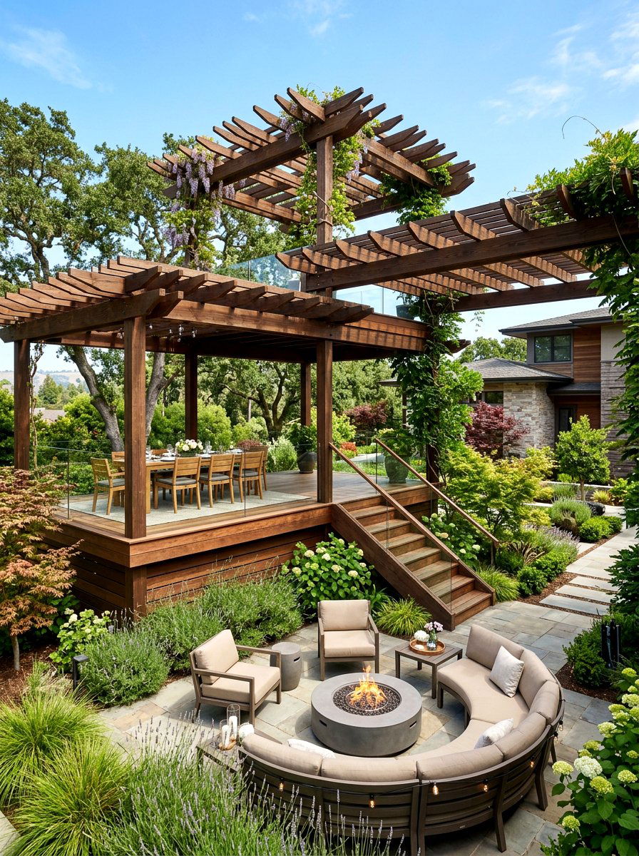 Multi Level Pergola - 30 fire pit pergola ideas