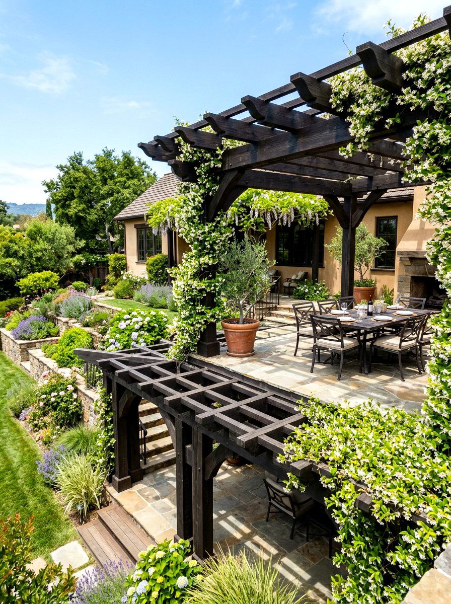 Multi Level Pergola - 30 tiered backyard ideas