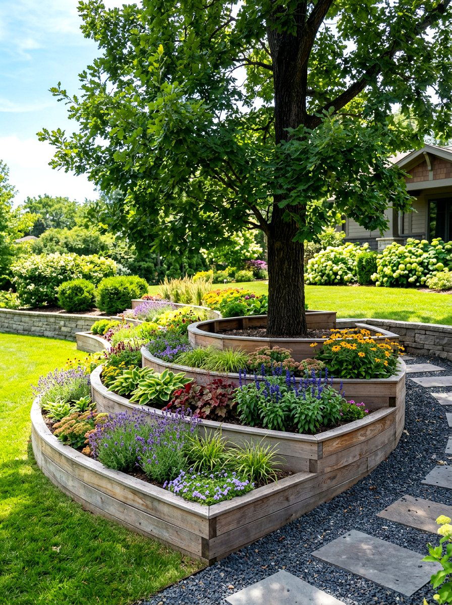 Multi Level Planter - 30 tree border landscaping ideas
