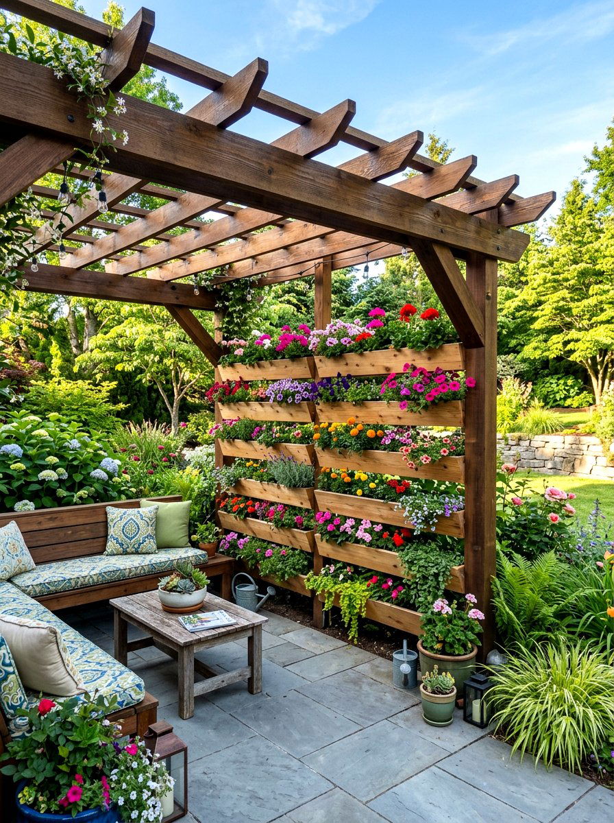 Multi Level Planter Wall - 30 pergola privacy wall ideas