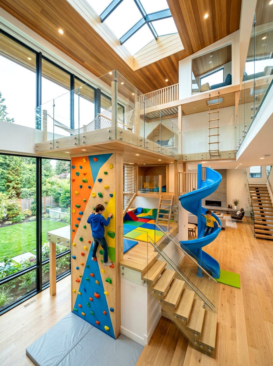 Multi Level Play Structure - 30 climbing wall playroom ideas