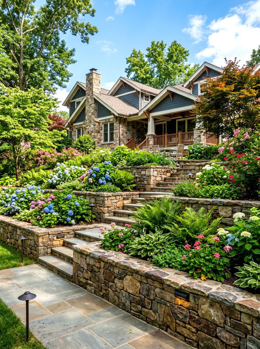 Multi Level Retaining Wall - 30 sloped yard landscaping ideas