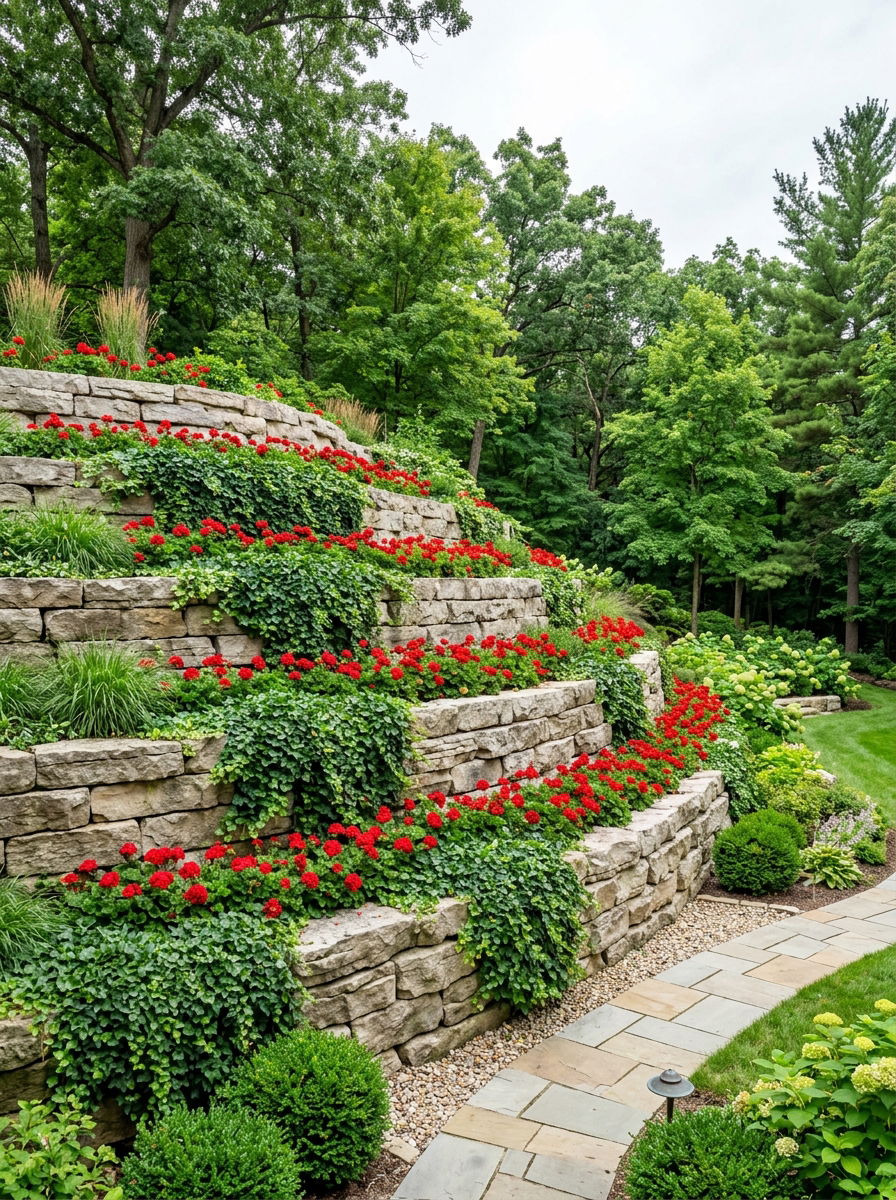 Multi Level Retaining Wall - 30 rock flower bed ideas
