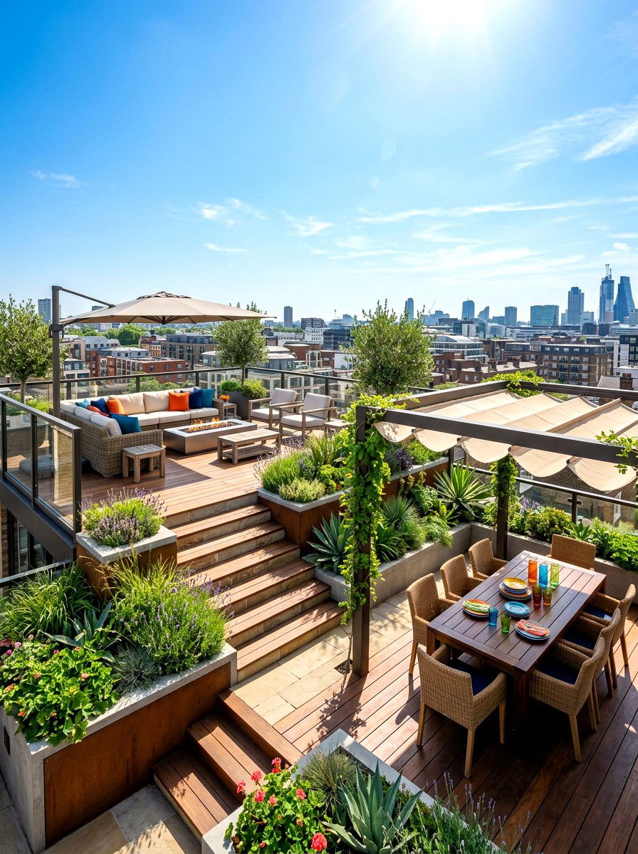 Multi Level Rooftop - 30 rooftop patio lounge ideas aesthetic