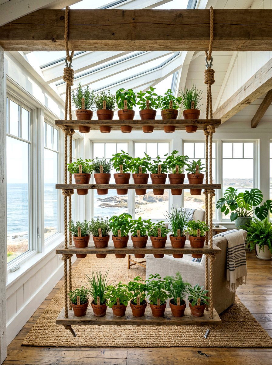 Multi Level Rope Garden - 30 hanging herb garden ideas
