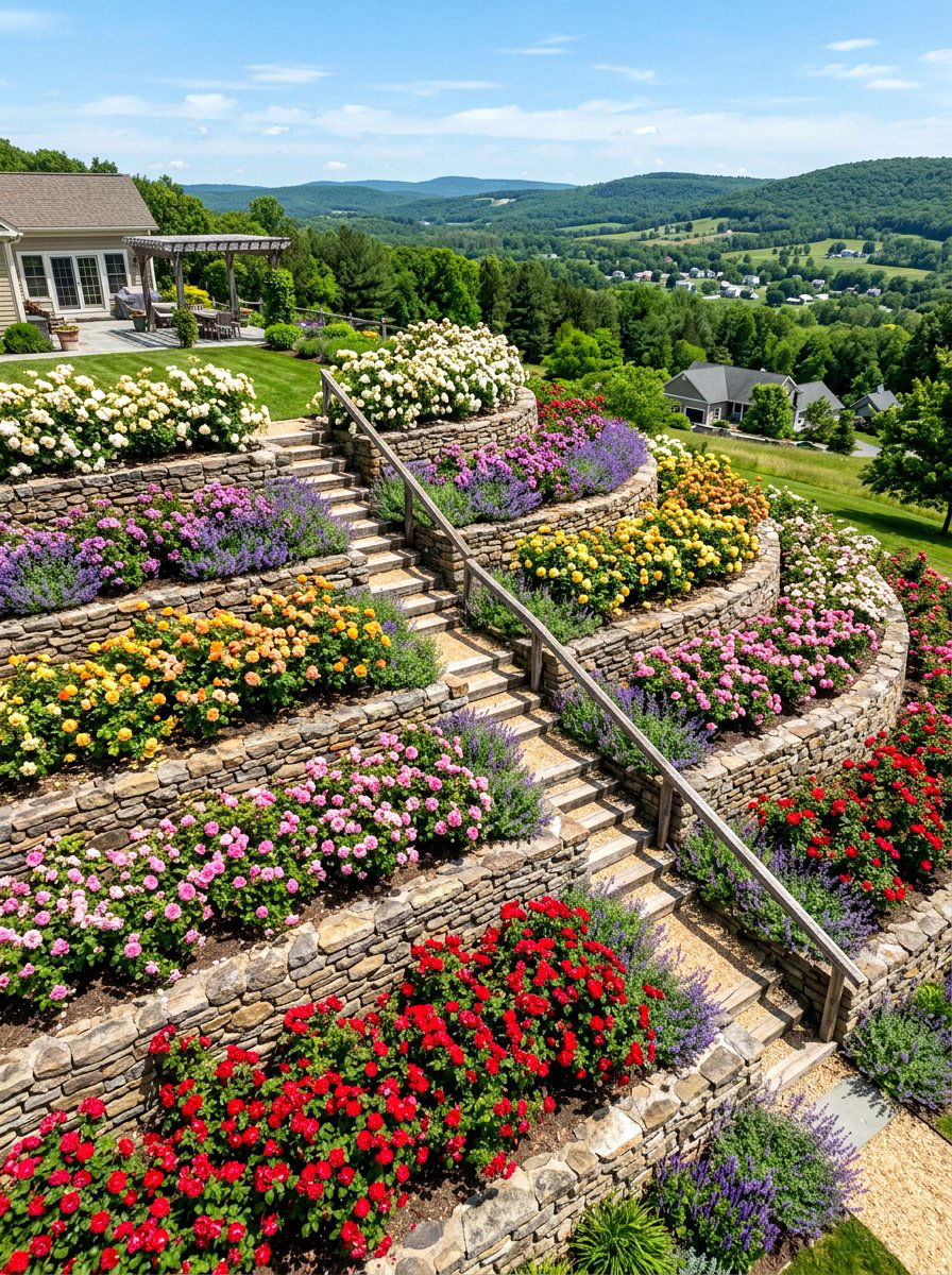 Multi Level Rose Terrace - 30 rose garden ideas
