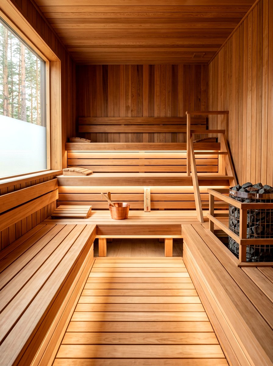 Multi Level Seating Sauna - 30 sauna room ideas