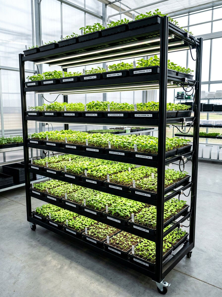 Multi Level Seed Starting Bench - 30 greenhouse storage bench ideas