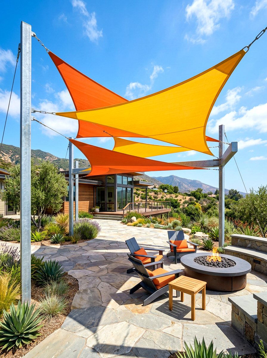 Multi Level Shade Sails - 30 shaded backyard ideas