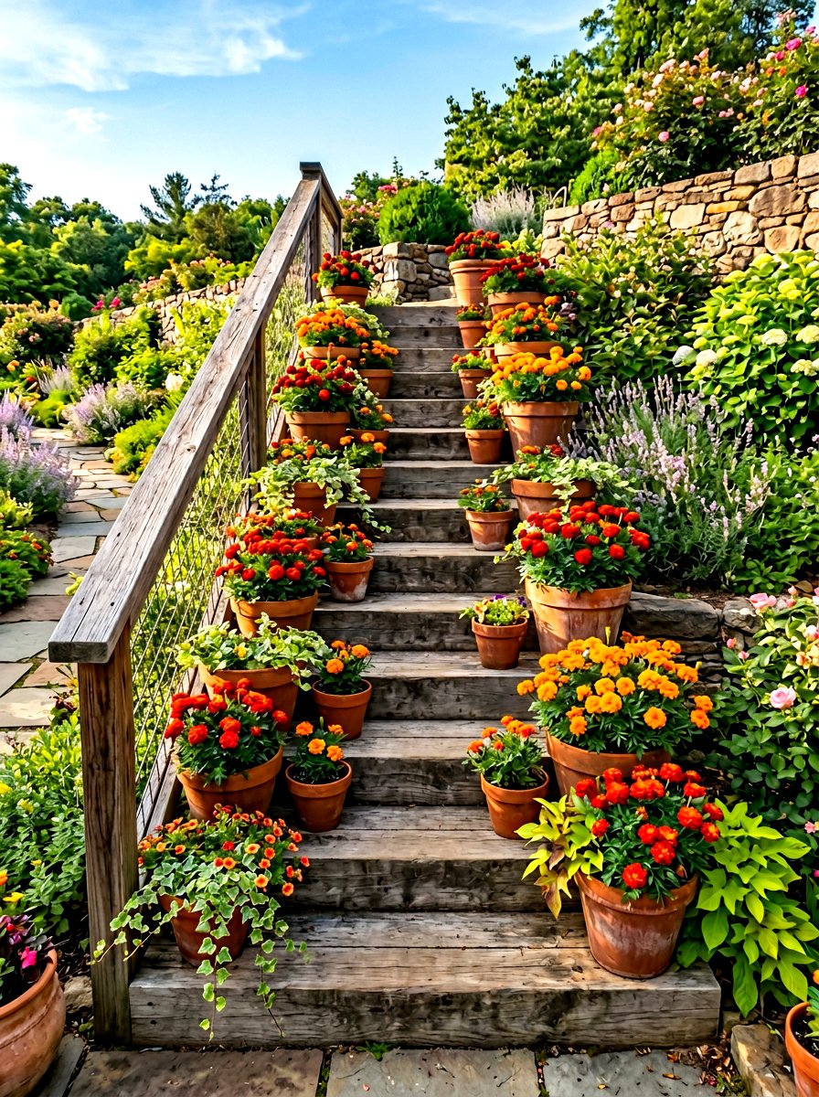 Multi Level Staircase Planter - 30 porch column planter ideas