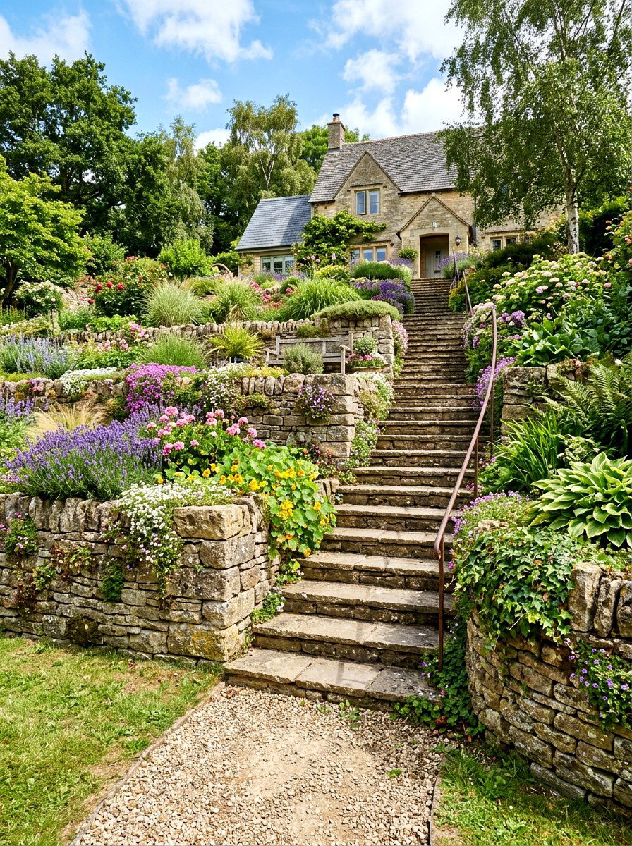 Multi Level Stone Terrace - 30 front garden path ideas