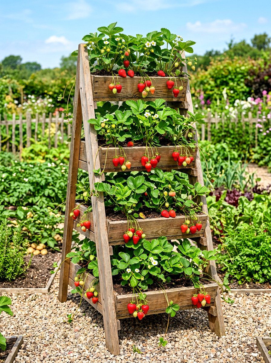 Multi Level Strawberry Ladder - 30 ladder planter ideas