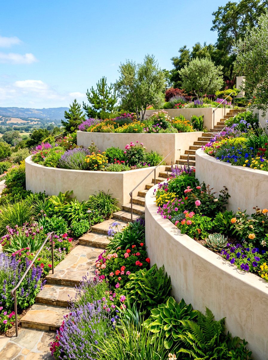 Multi Level Stucco Retaining Wall - 30 textured stucco backyard ideas