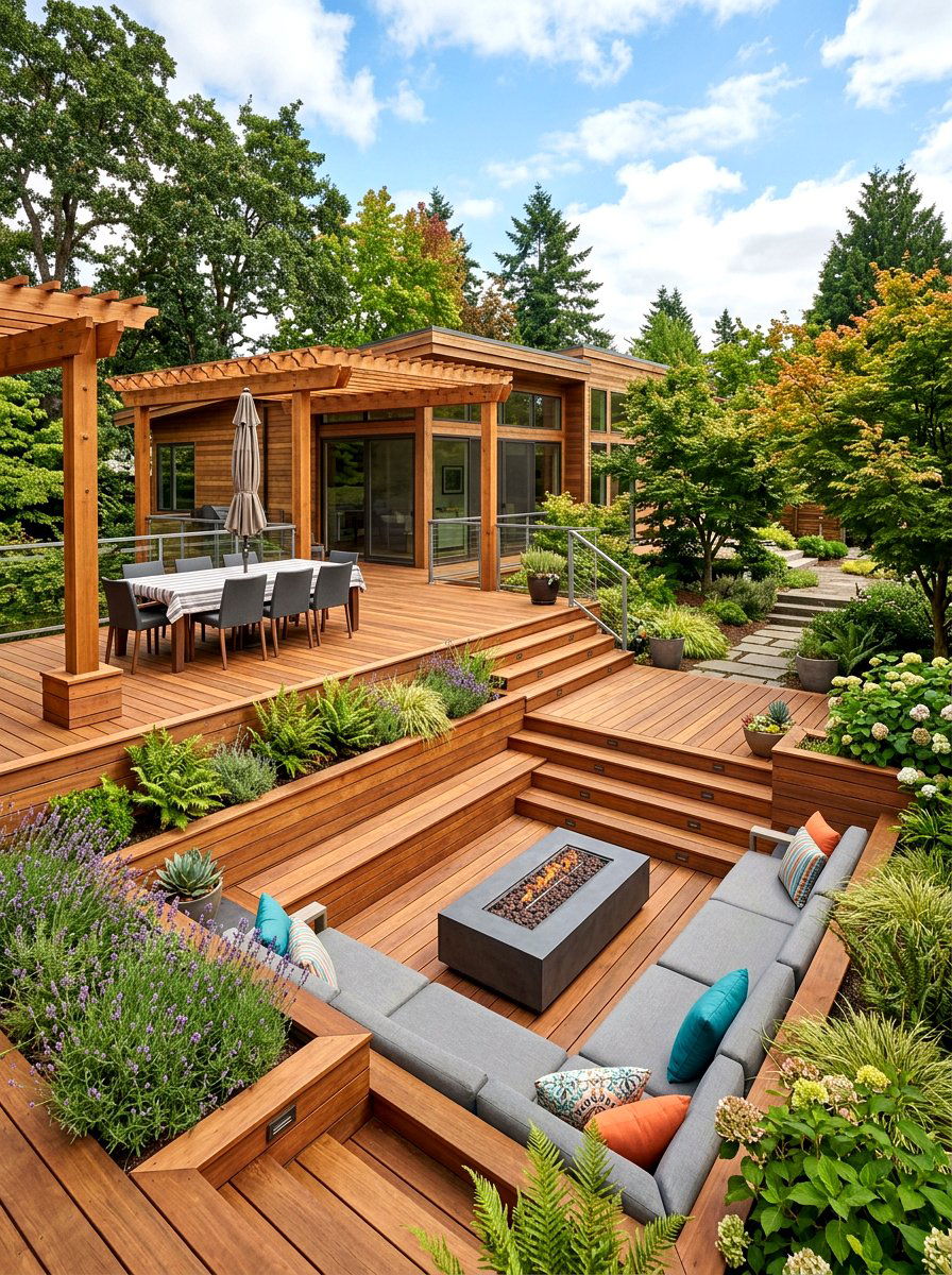 Multi Level Sunken Deck - 30 sunken backyard seating ideas