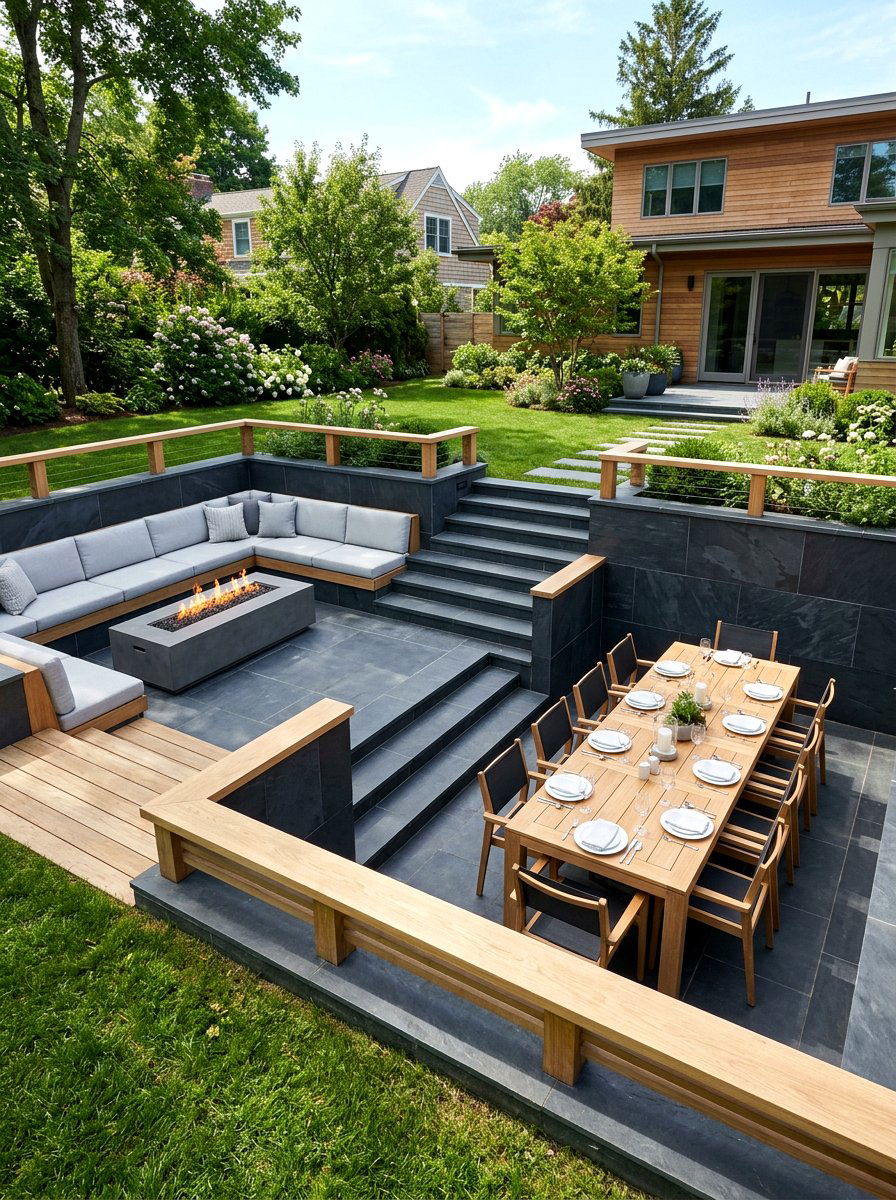 Multi Level Sunken Patio - 30 conversation pit patio ideas