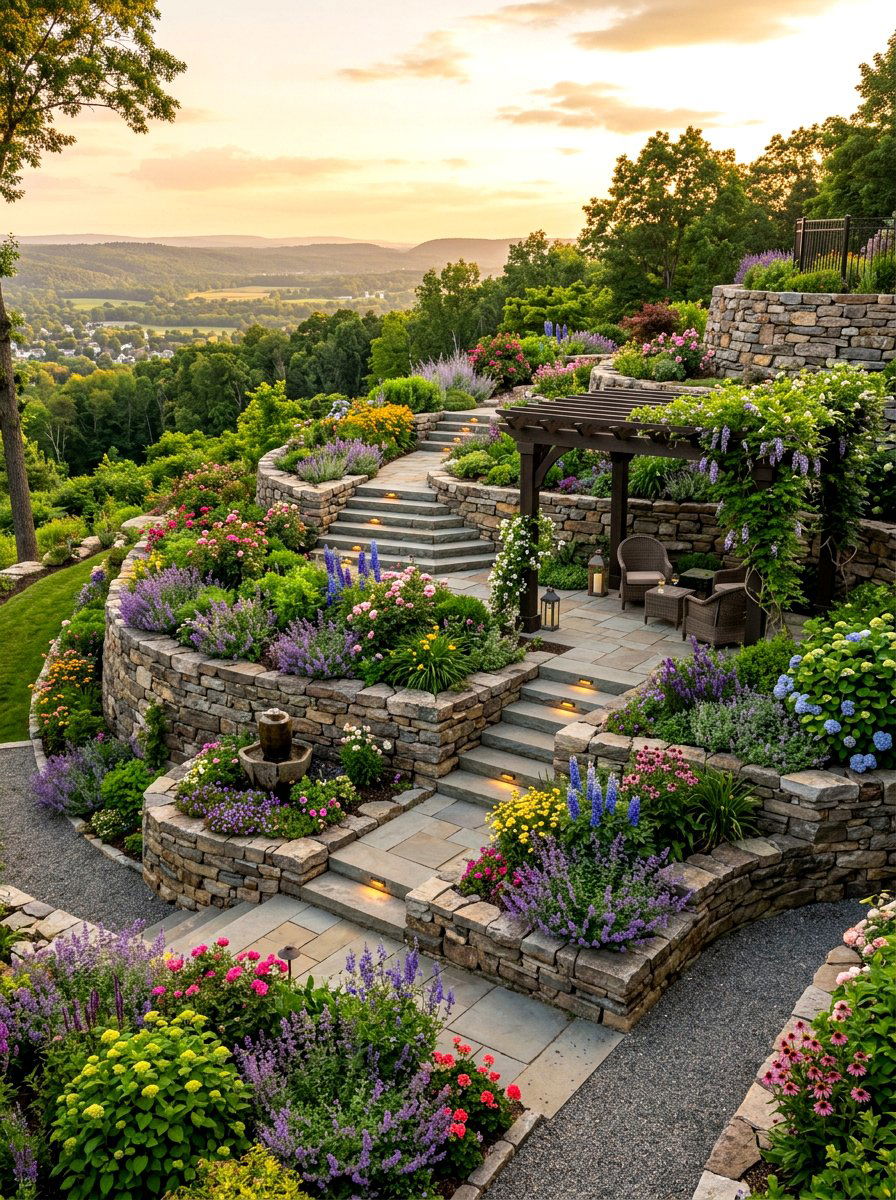 Multi Level Terrace - 30 side yard landscaping ideas