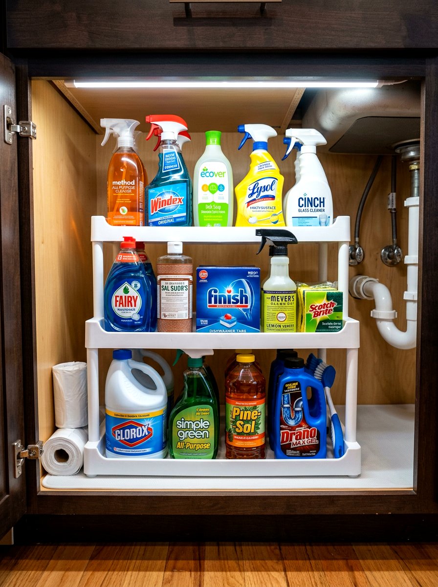 Multi Level Tiered Rack - 30 under sink kitchen organization ideas