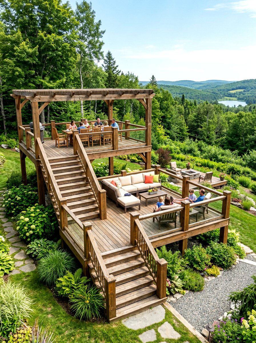 Multi Level Timber Deck - 30 rustic deck ideas