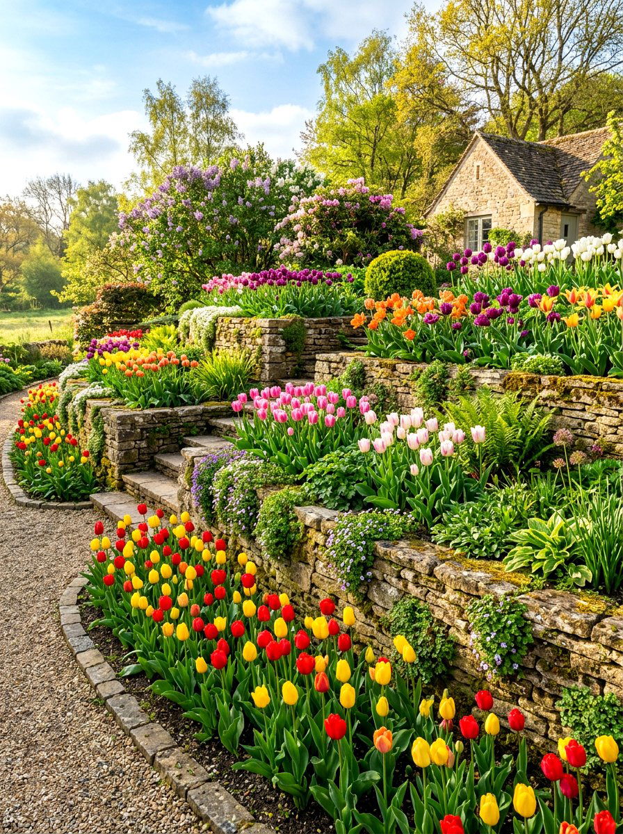 Multi Level Tulip Border - 30 tulip border ideas