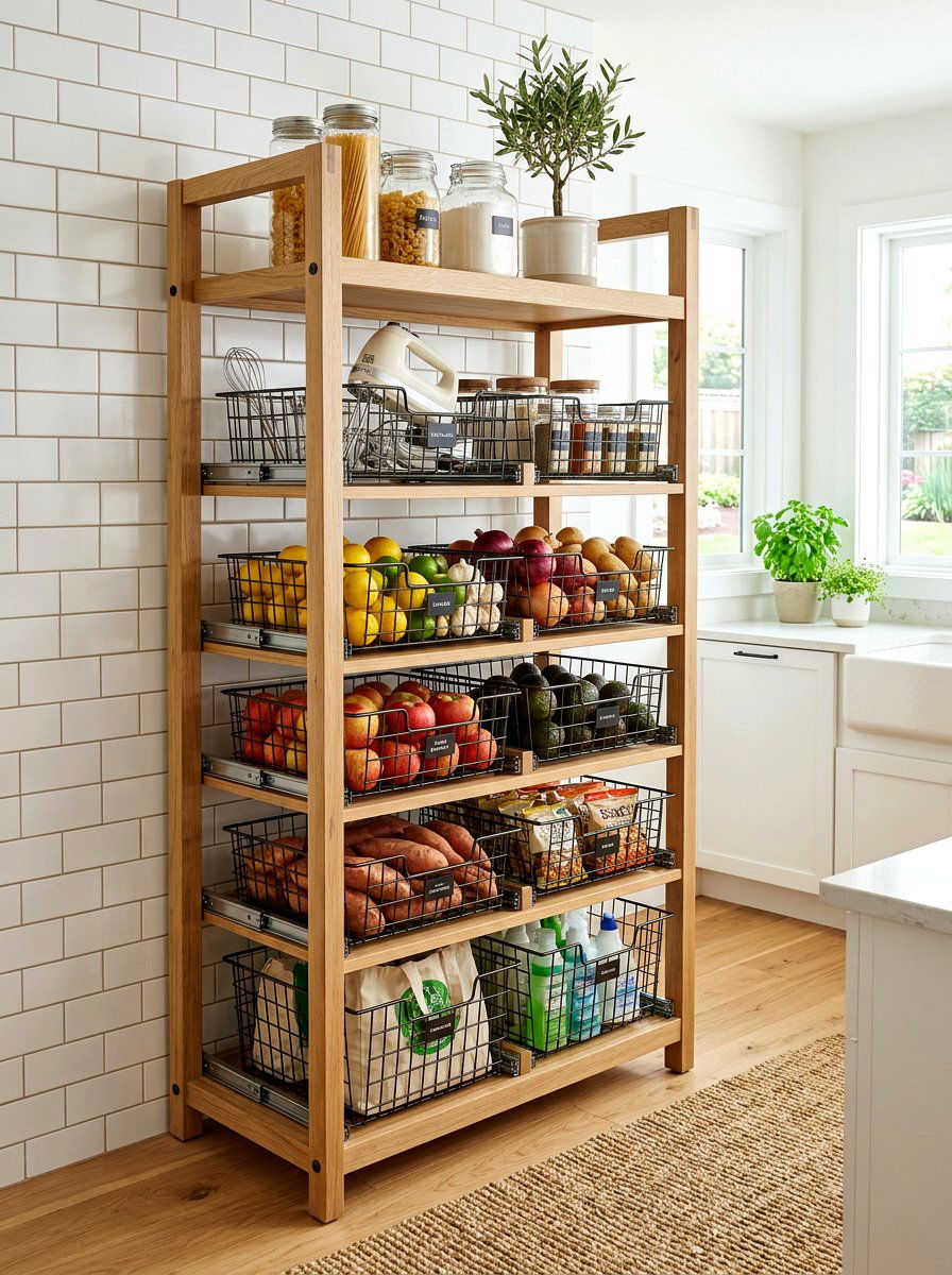 Multi Level Wire Basket Pantry - 30 appliance pantry ideas