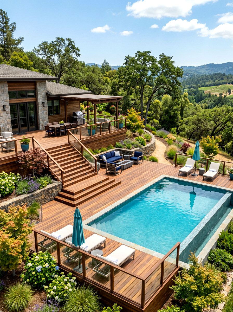 Multi Level Wood Deck - 30 pool landscaping ideas