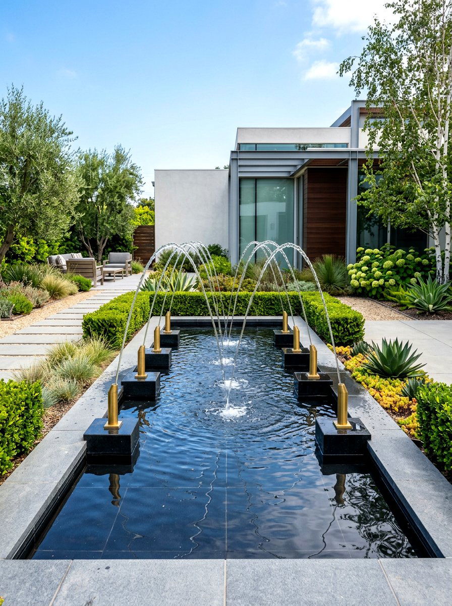 Multi Spout Geometric - 30 outdoor courtyard fountain ideas