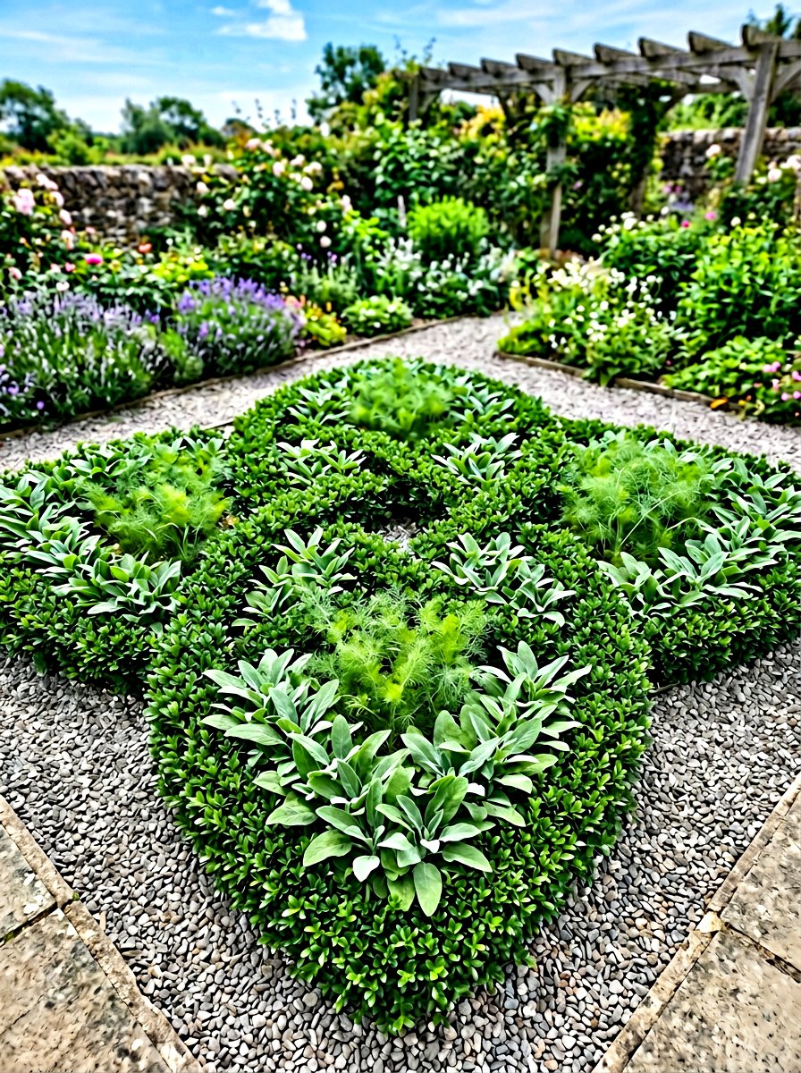 Multi Textured Green Knot - 30 herb knot garden ideas