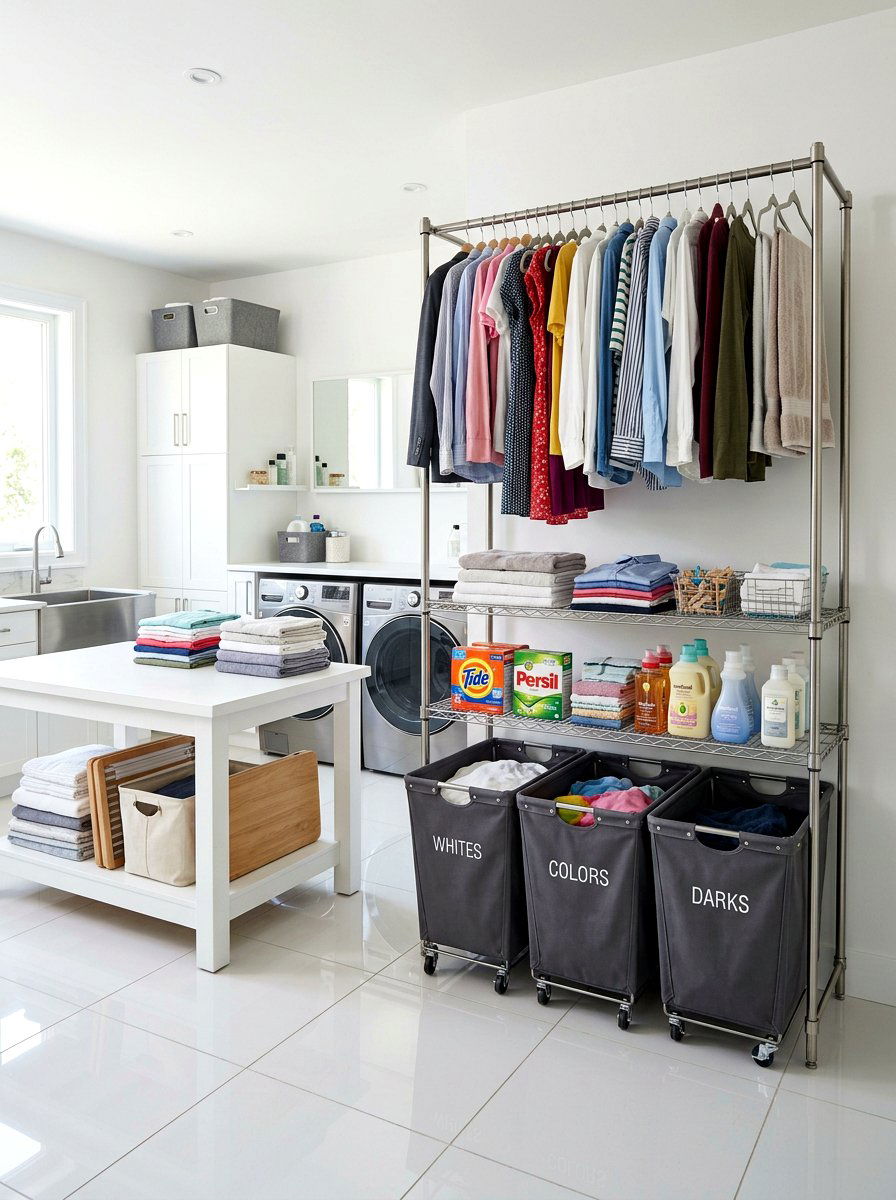 Multi Tier Laundry Rack - 30 laundry sorting station ideas