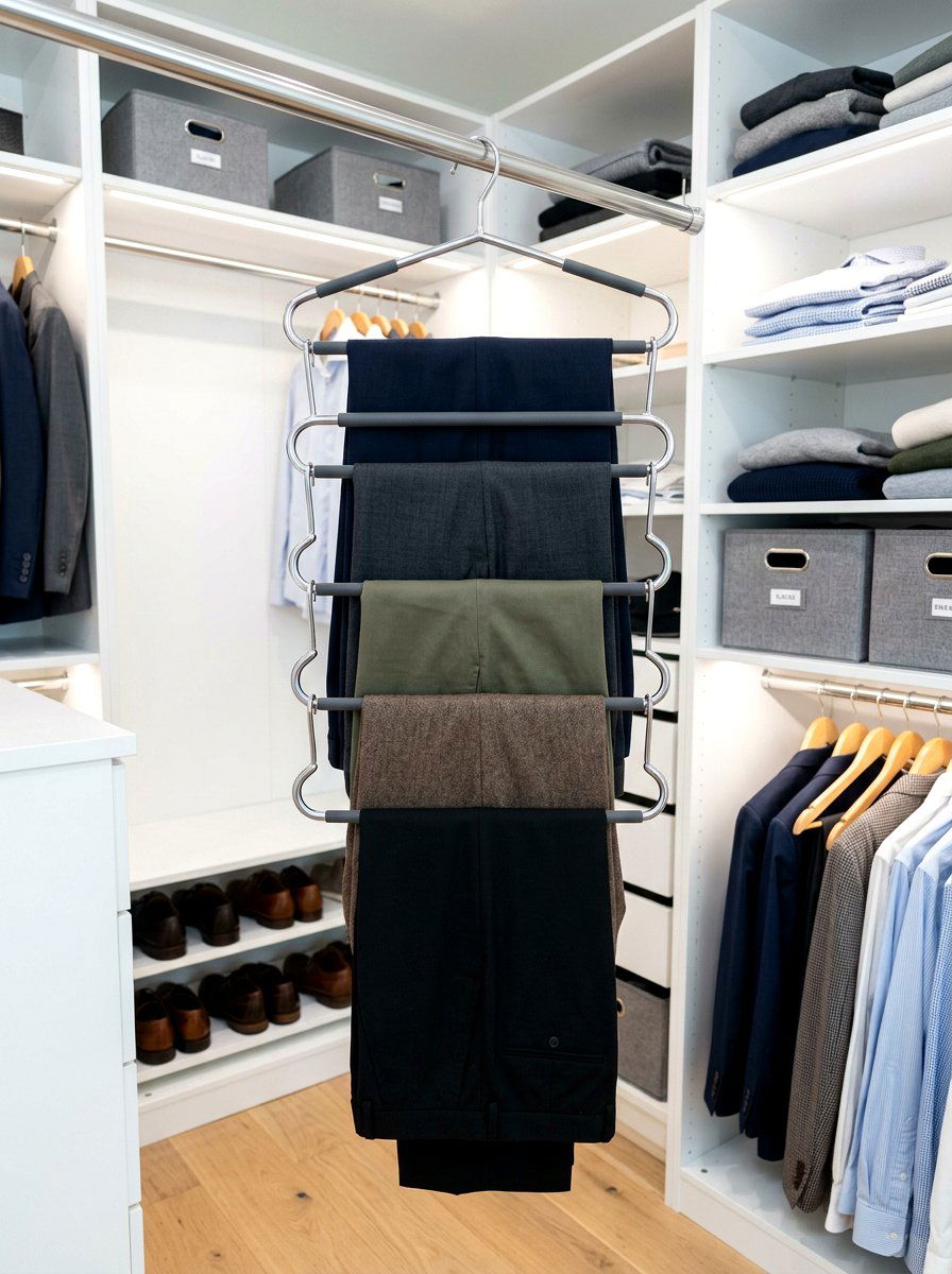 Multi Tiered Pant Hanger - 30 micro closet organization ideas