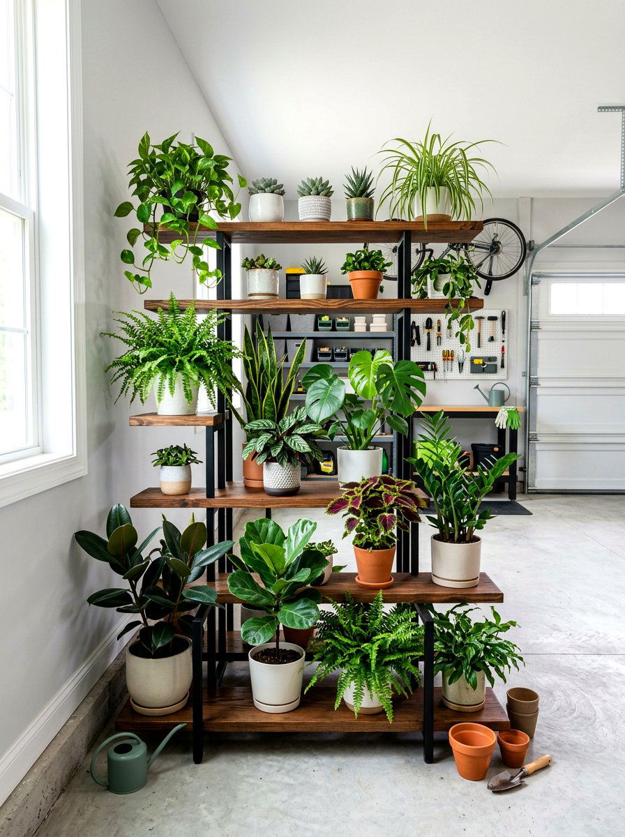 Multi Tiered Plant Stand - 30 garage gardening station ideas