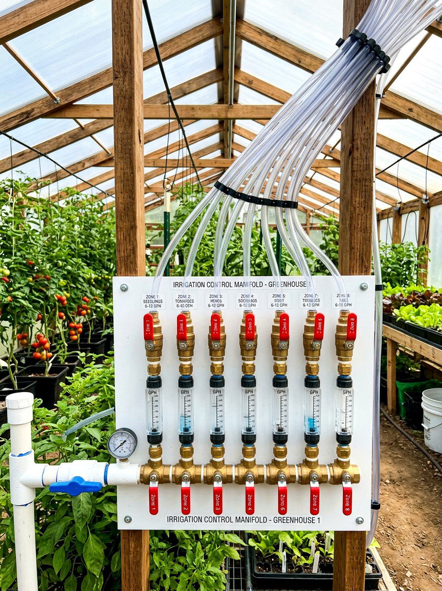 Multi Zone Irrigation Manifold - 30 greenhouse watering setup ideas