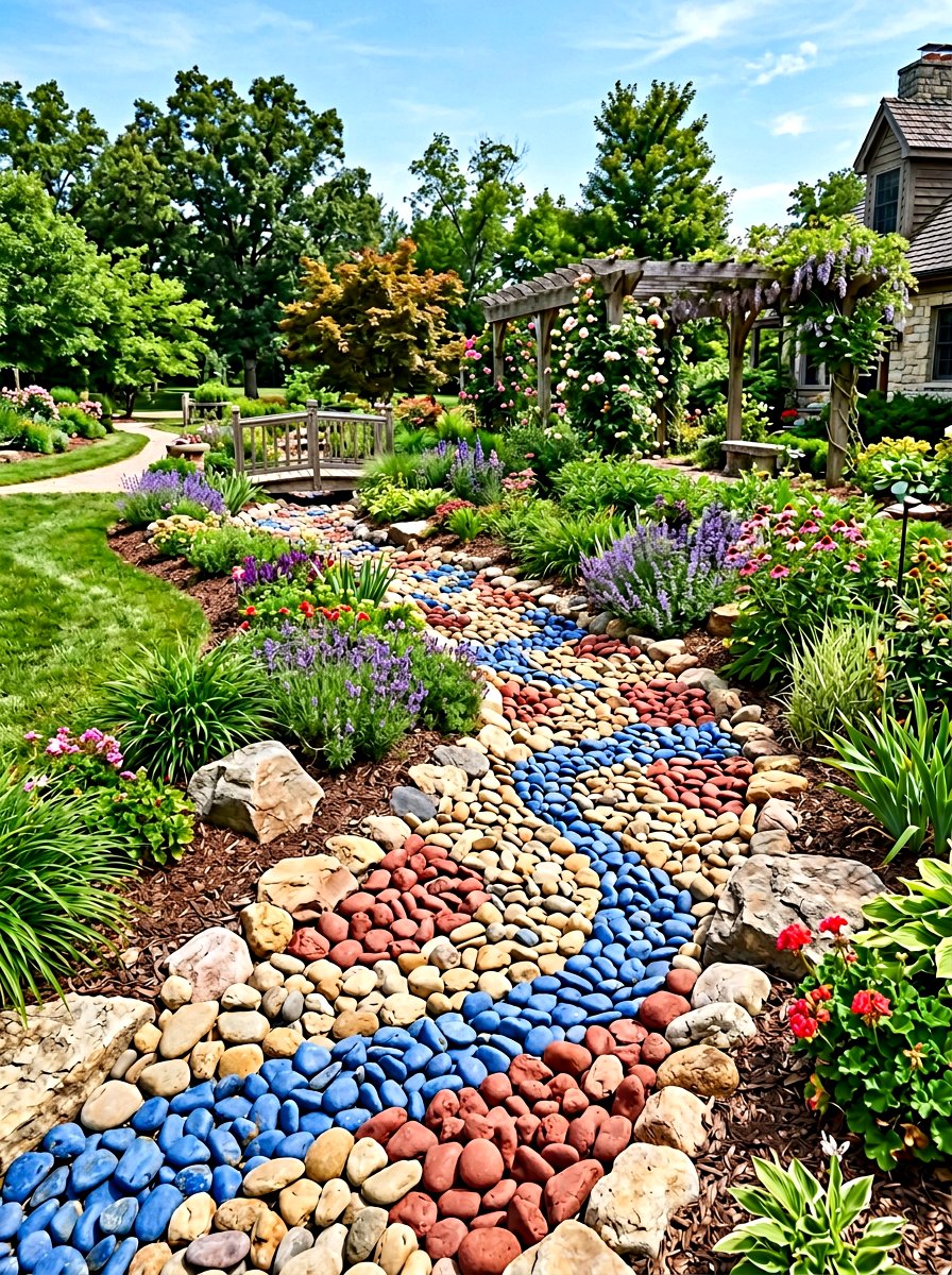 Multi color dry creek bed - 30 dry creek bed ideas