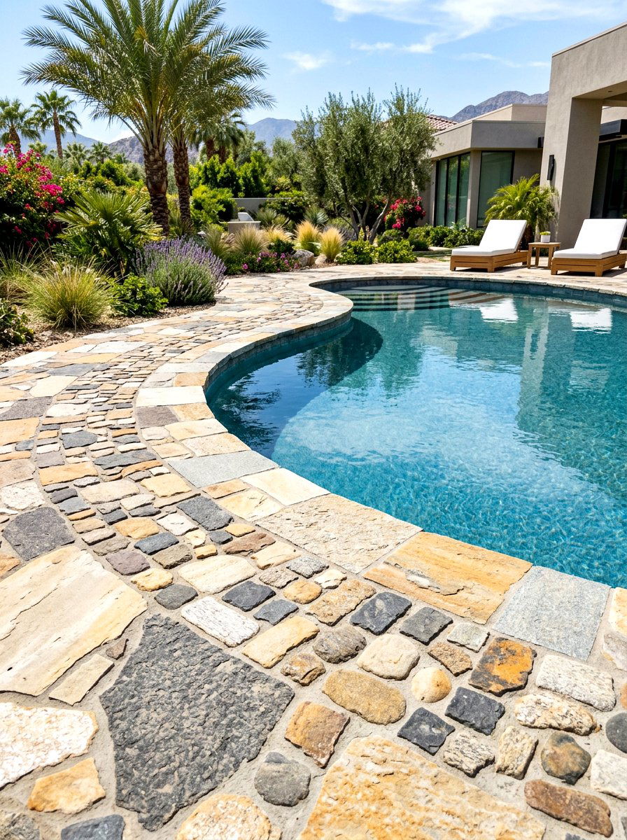 Multi color stone border - 30 paver garden border ideas