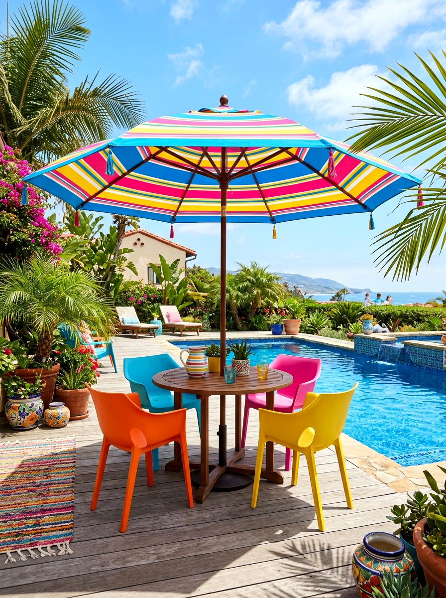 Multi color striped patio umbrella - 30 striped patio umbrella ideas