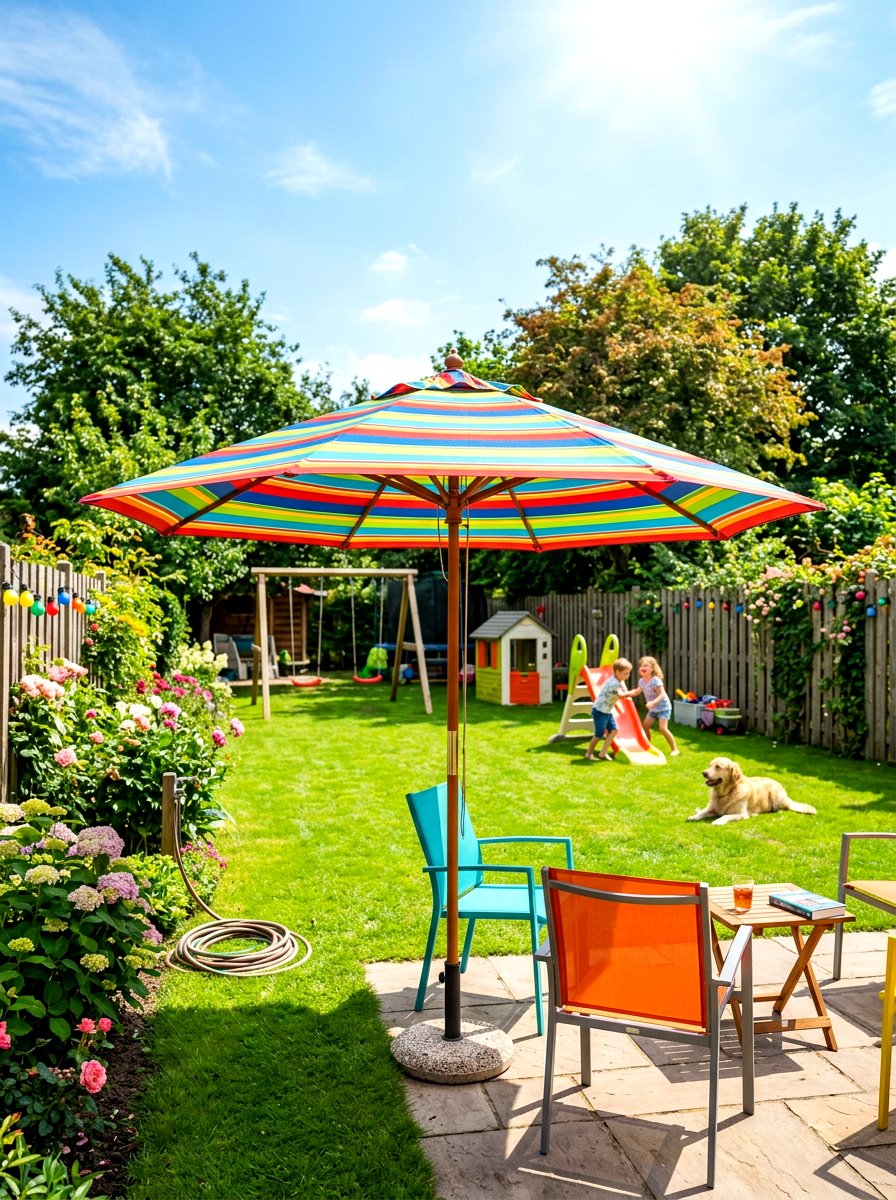 Multi color striped umbrella - 30 striped umbrella patio decor ideas