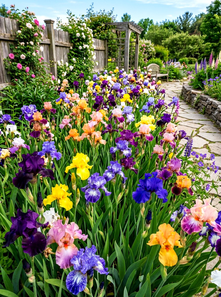 Multi colored iris patch - 30 iris garden ideas