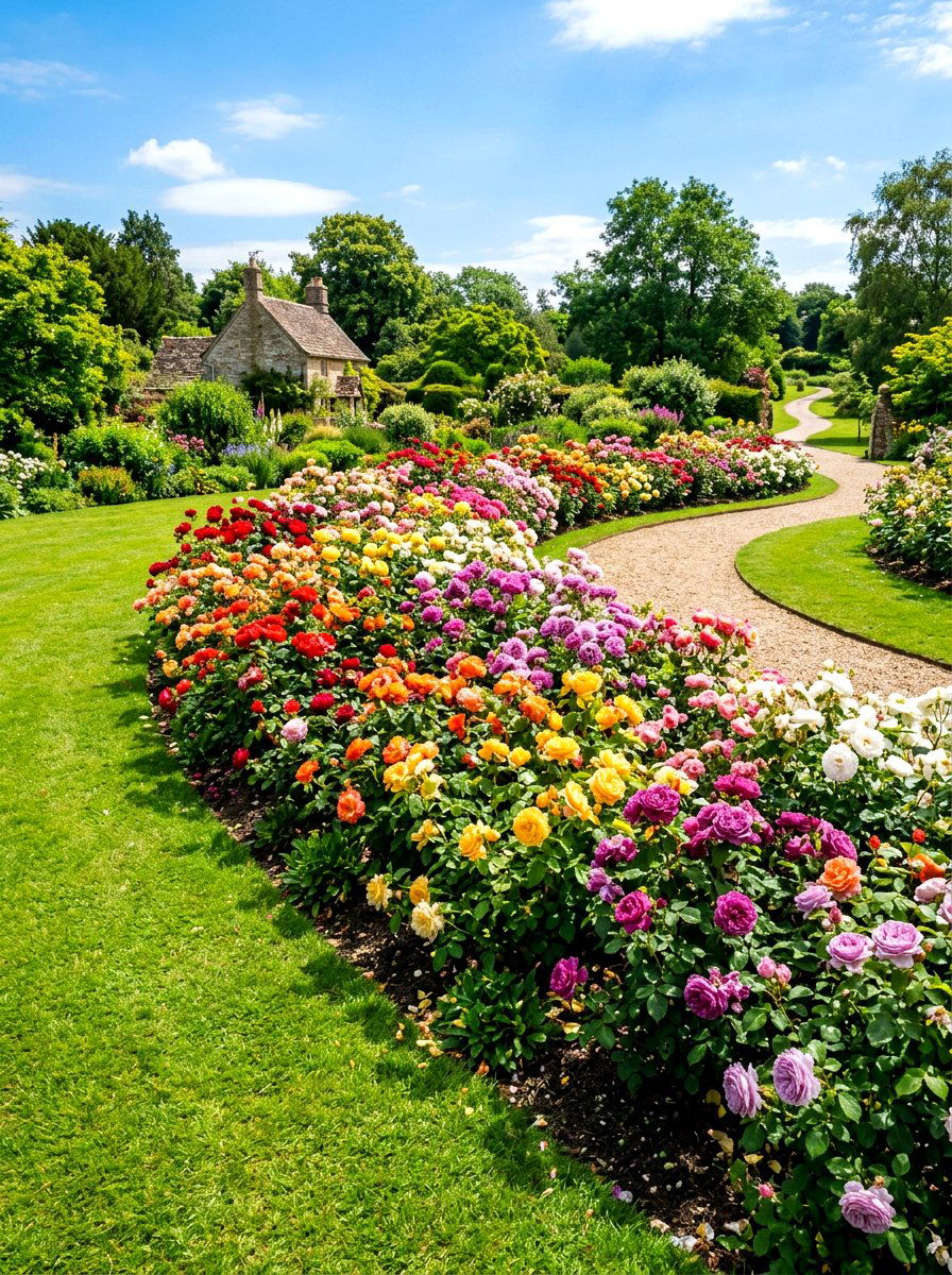 Multi colored rose border - 30 cottage rose border landscaping ideas