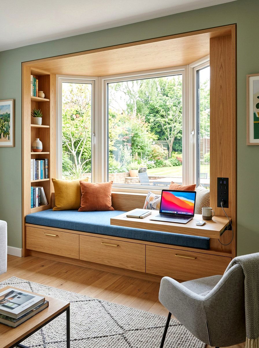 Multi functional bay window seating - 30 bay window seating living room ideas
