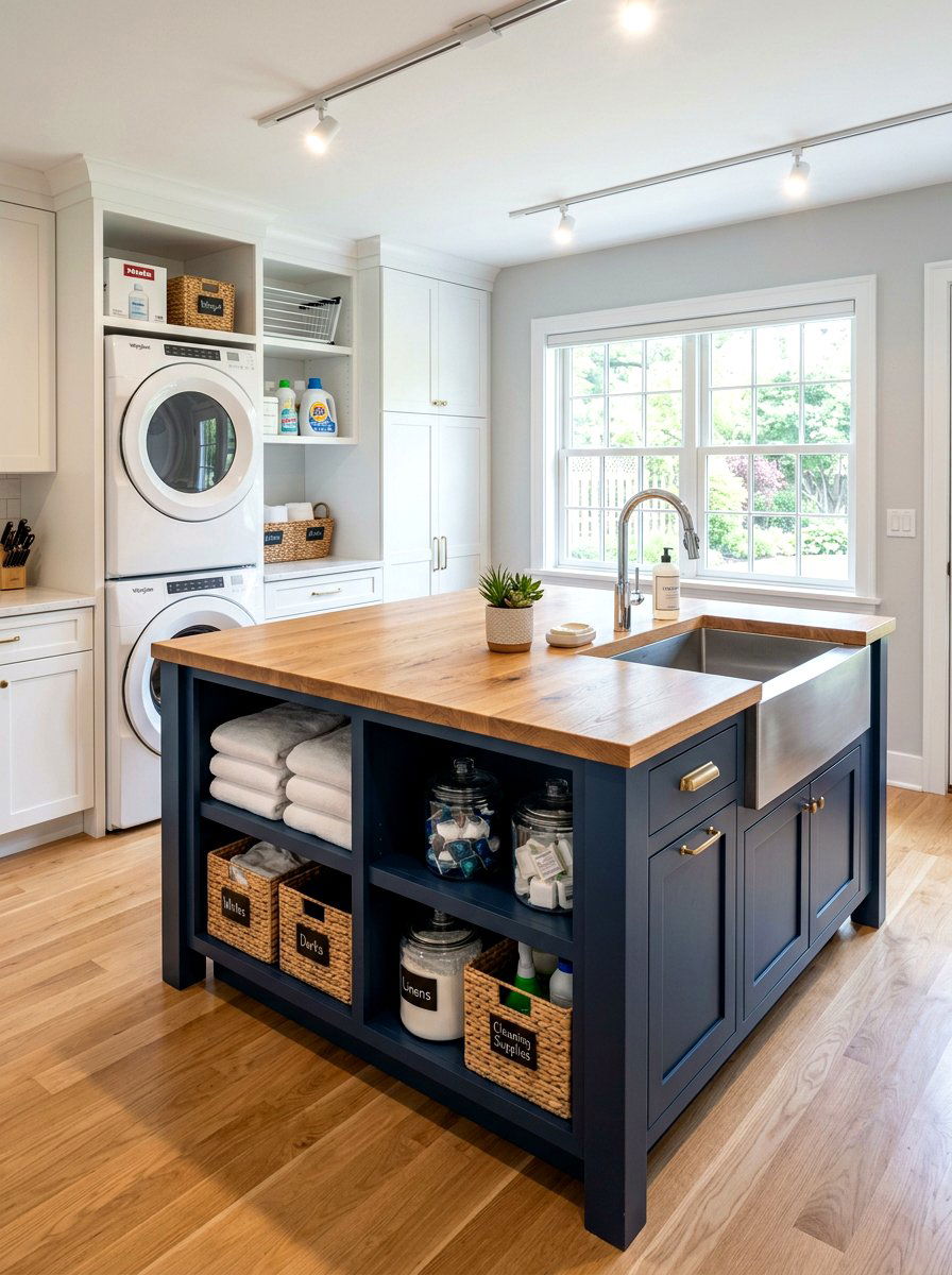 Multi functional laundry room island - 30 laundry room folding station ideas