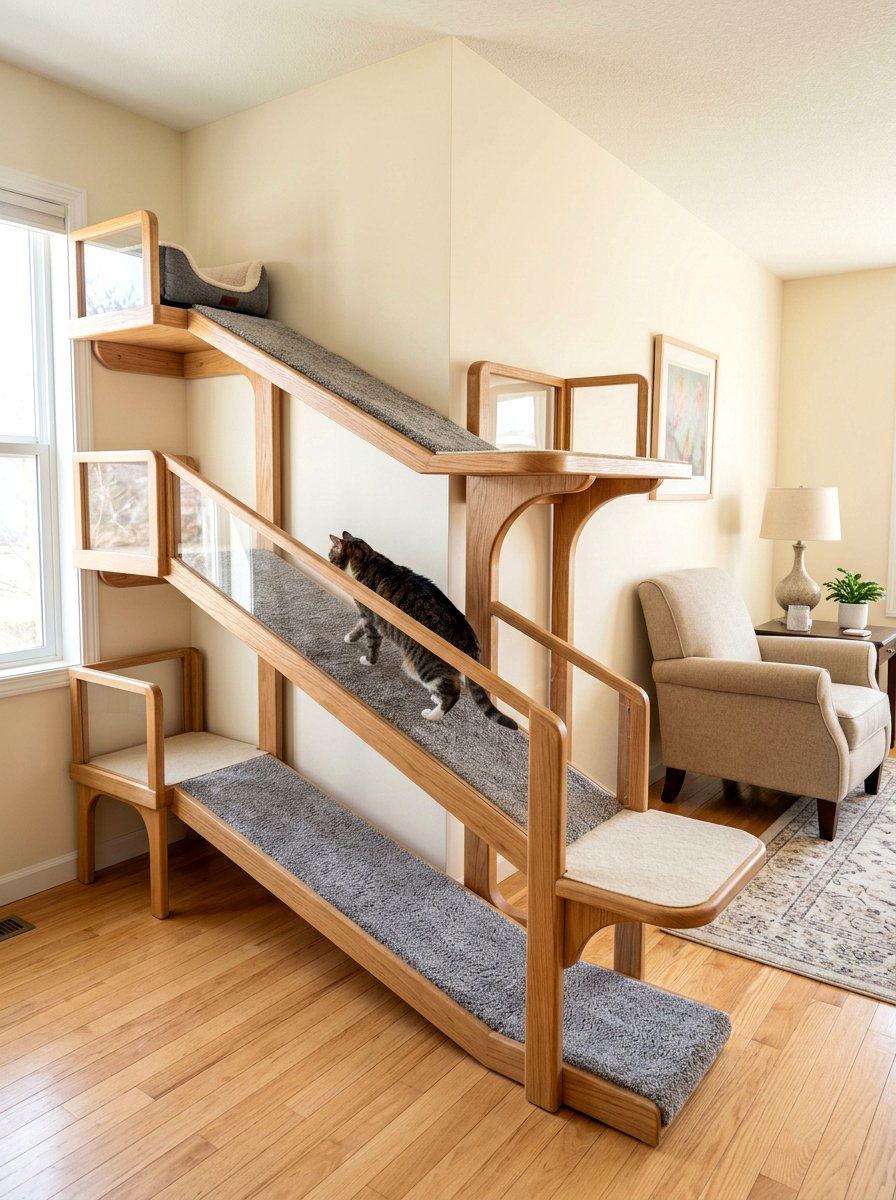 Multi level cat ramp - 30 cat climbing corner ideas