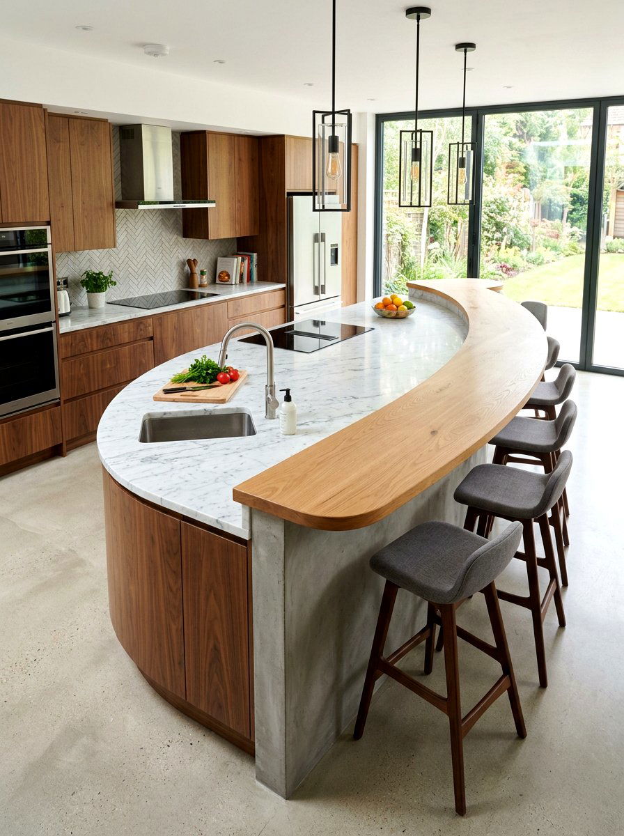 Multi level curved island - 30 curved kitchen island ideas
