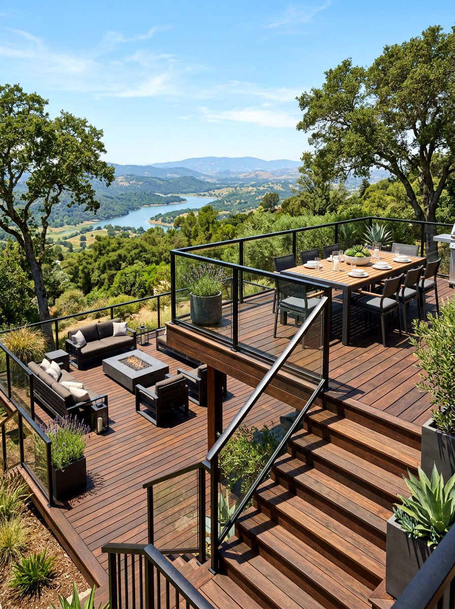 Multi level deck layout - 30 long narrow backyard ideas