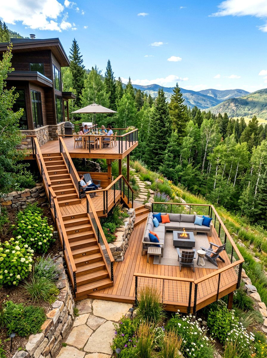 Multi level deck porch - 30 lake house porch ideas