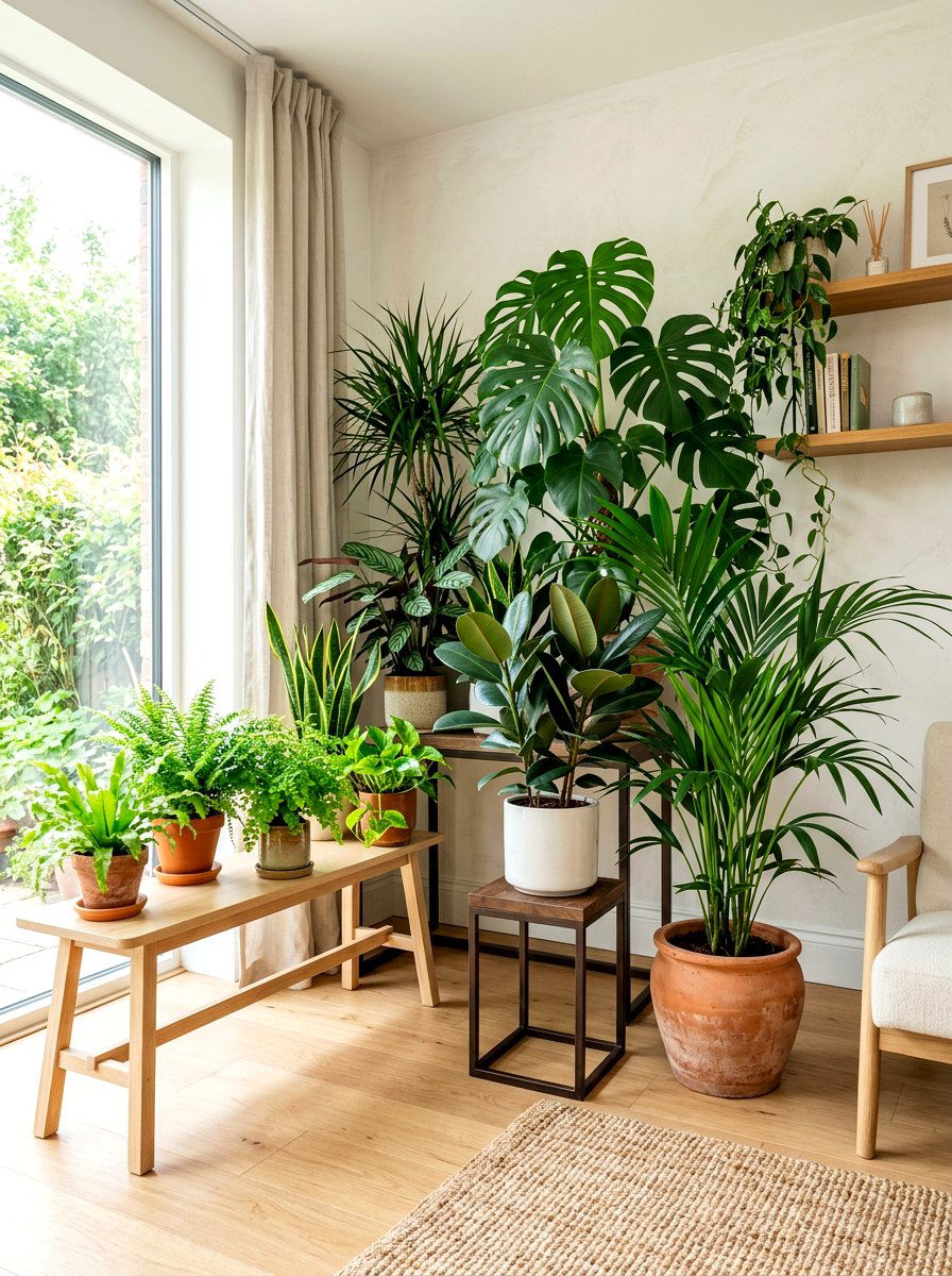 Multi level greenery display - 30 office plant corner ideas