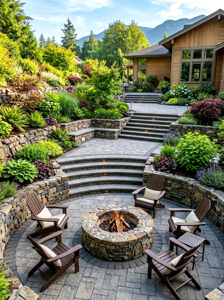 Multi level paver fire pit patio - 30 paver fire pit patio ideas