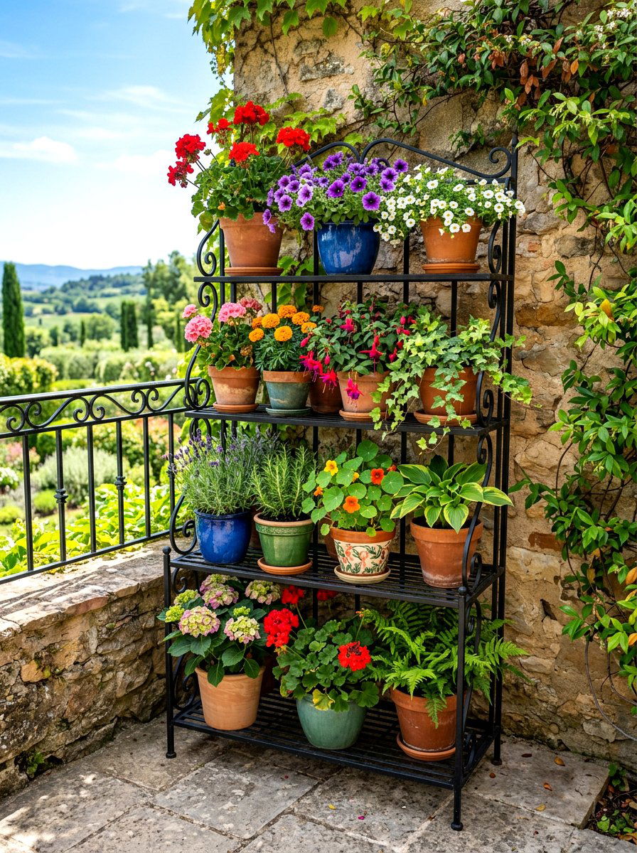 Multi level plant stand - 30 city terrace decor ideas